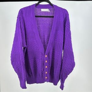 Men’s 90’s Vintage 100% Cotton Purple Cardigan Sweater Eclectic Grandpa